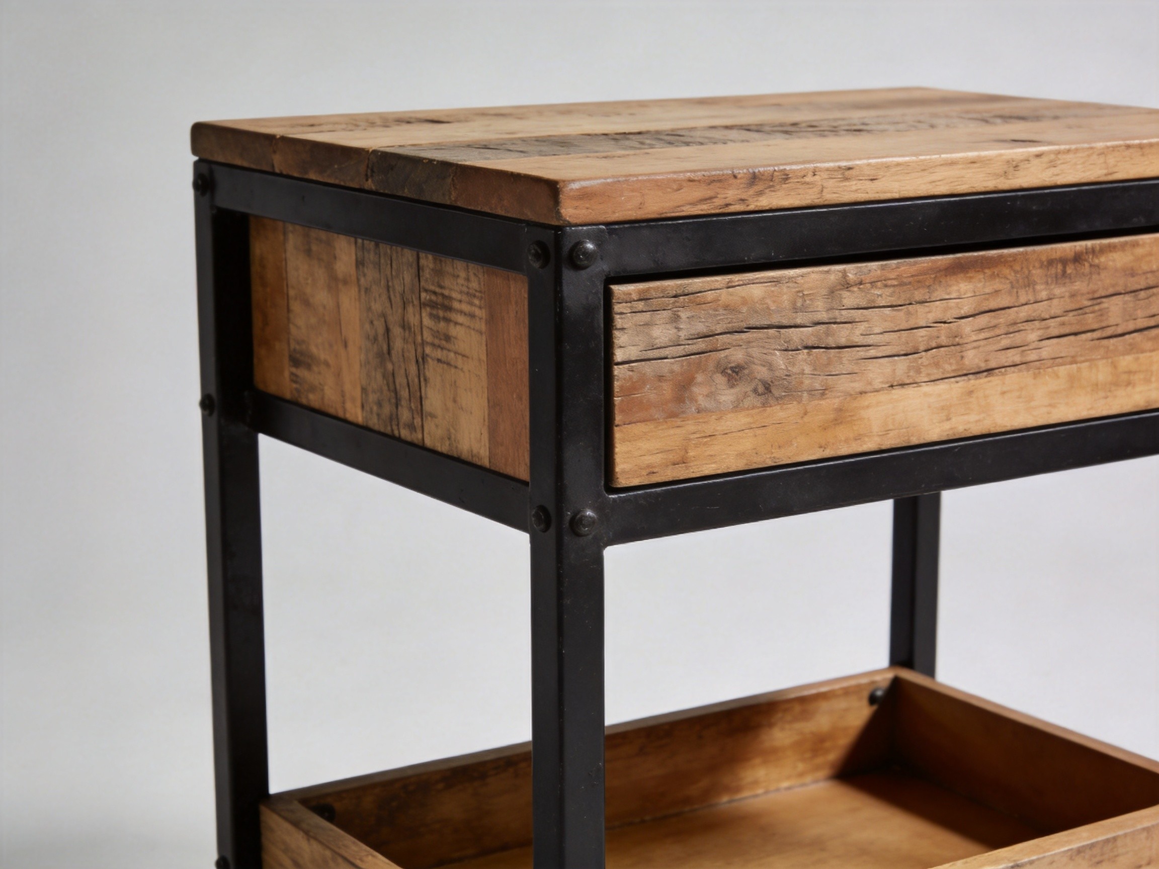 Industrial Nightstand With Metal Frame