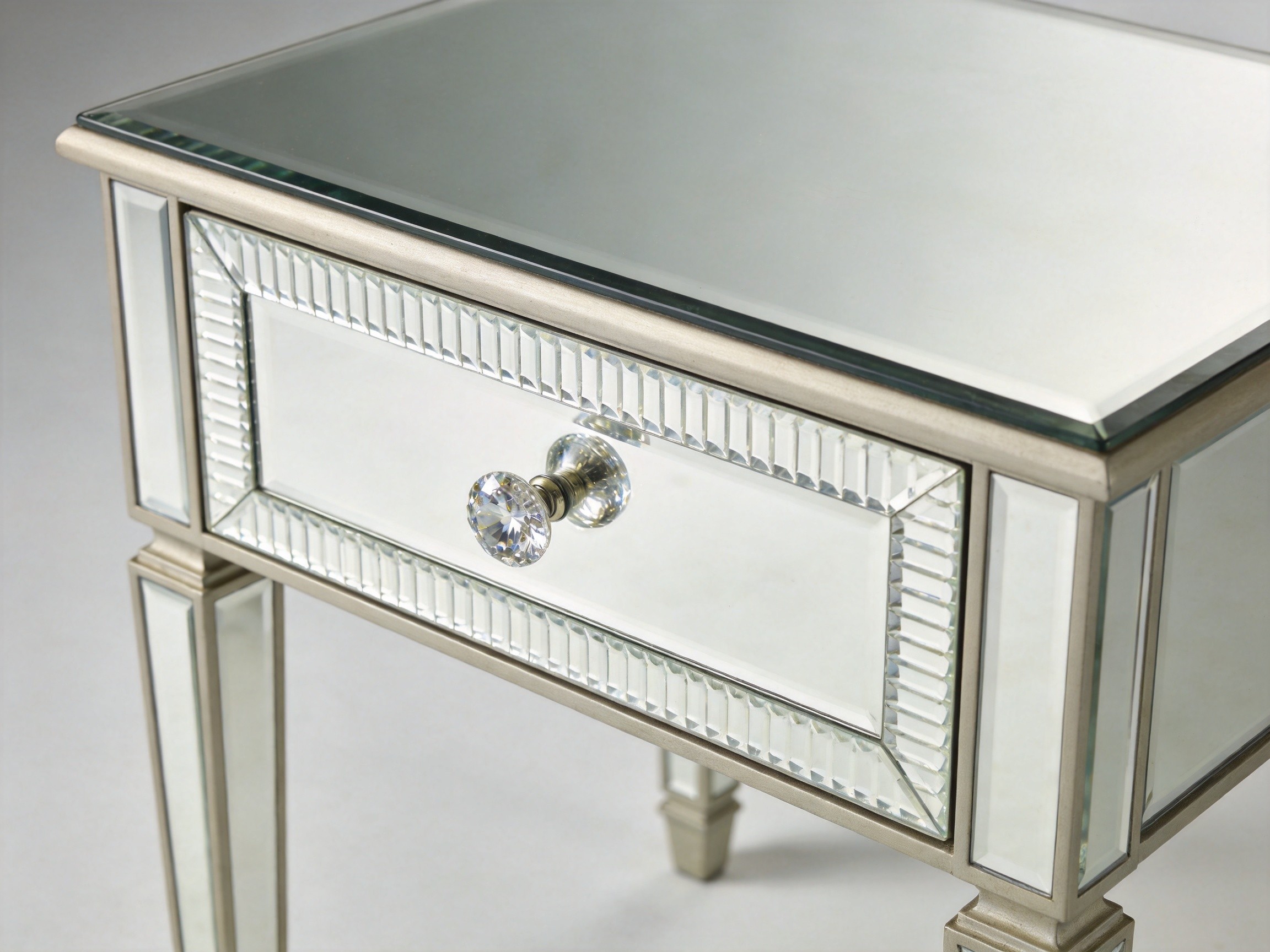 Mirrored Nightstand With Crystal Knob